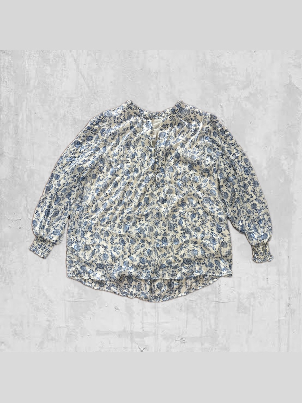 Chapter White and Blue Floral Button-Front Top